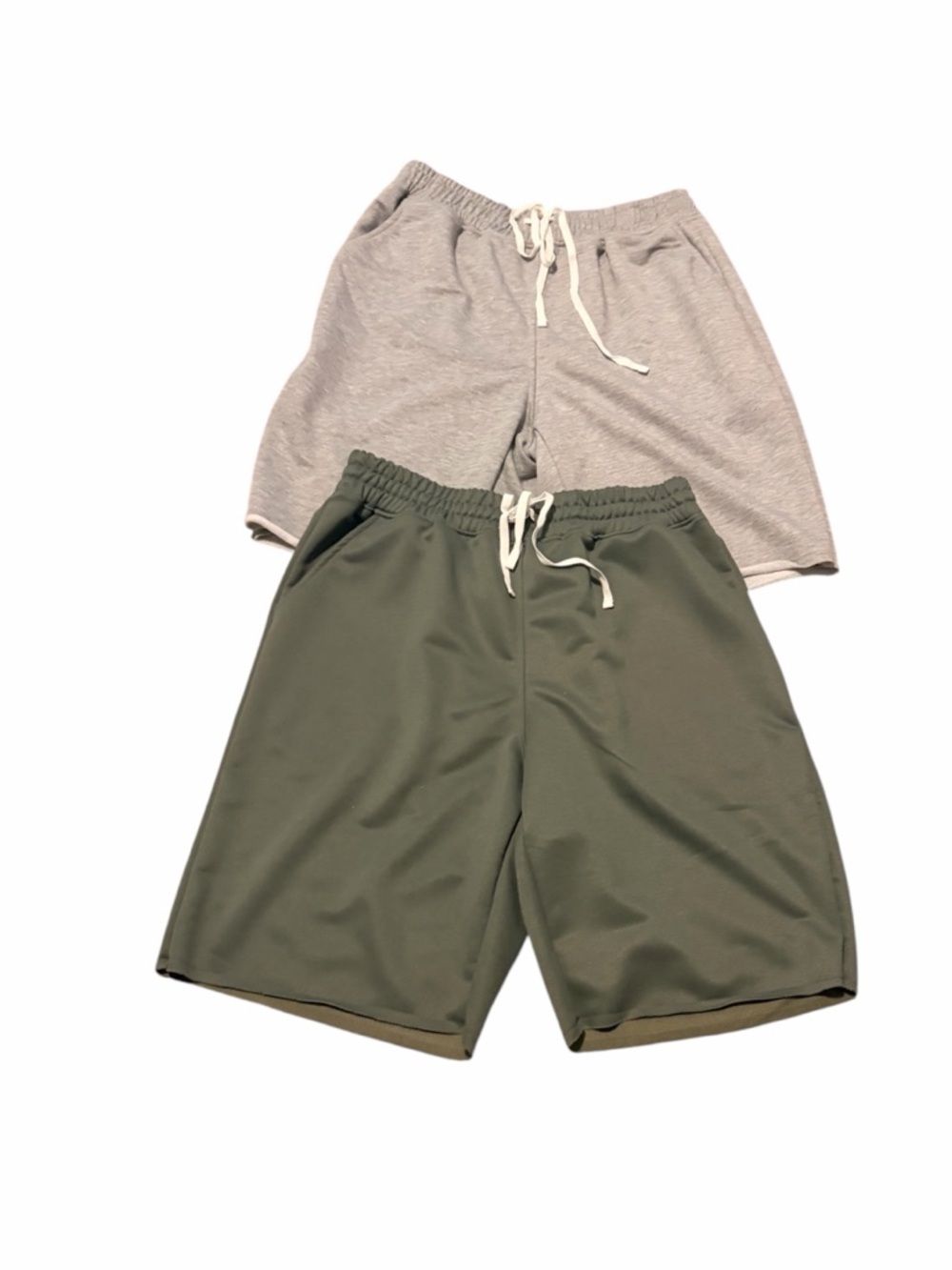 Women Drawstring Athletic Shorts — Olive and Light Gray